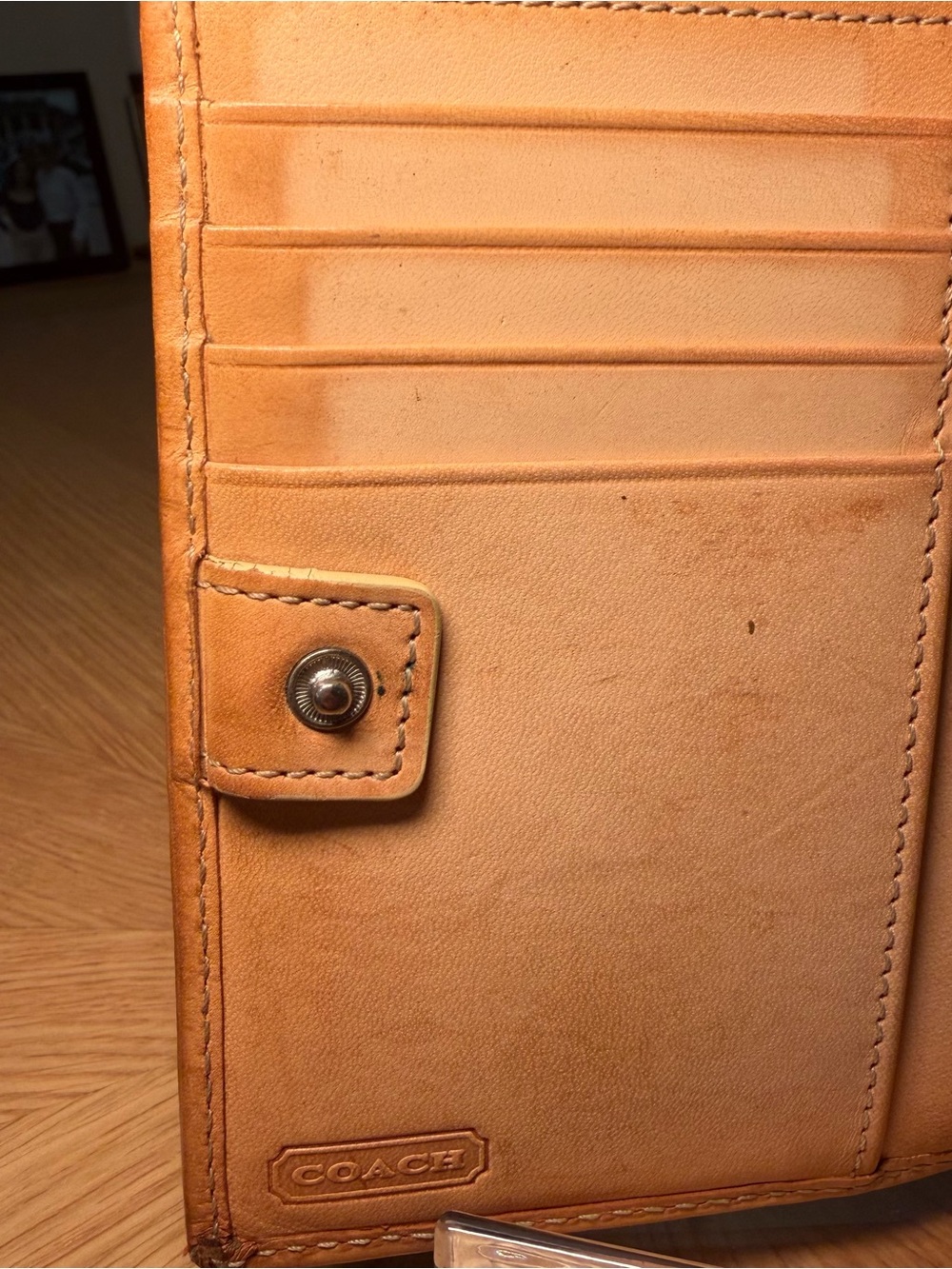Coach Vachetta Leather Signature Canvas Trifold Wallet - Picture 8 of 16